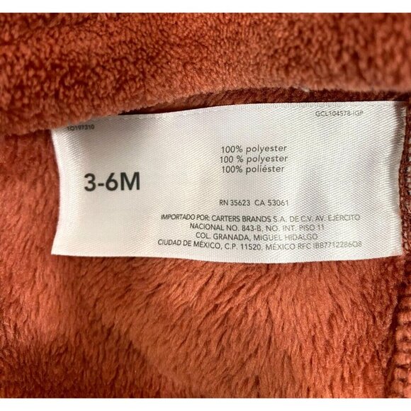 Carters 3-6 Months Hoodie Jacket Sherpa Fleece Fuzzy Zip Jacket Cinnamon - Picture 6 of 6